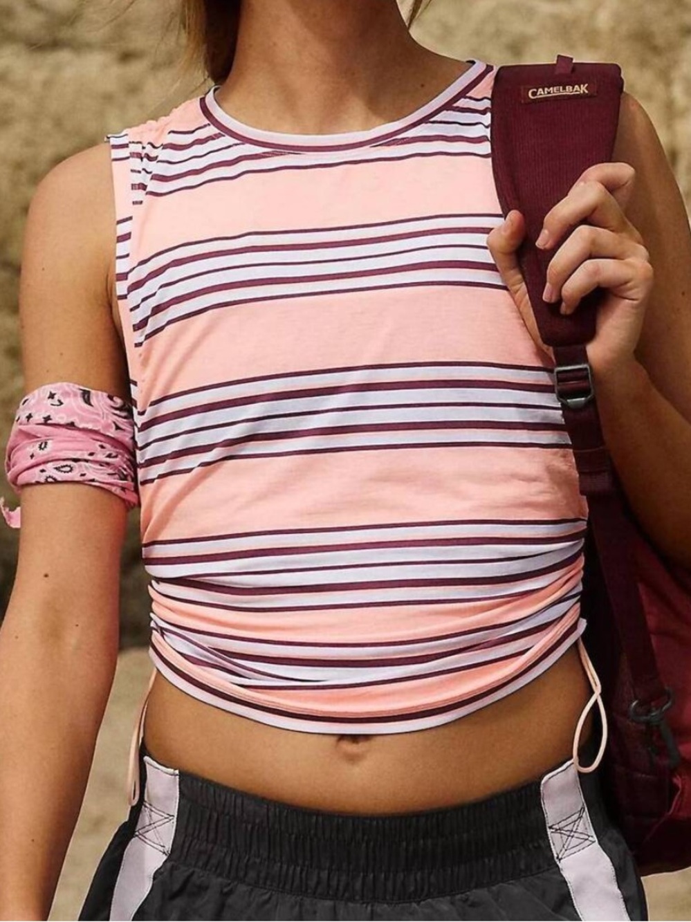 Free People Stripe Sport Mode Muscle Tee - Pastel Peach Combo